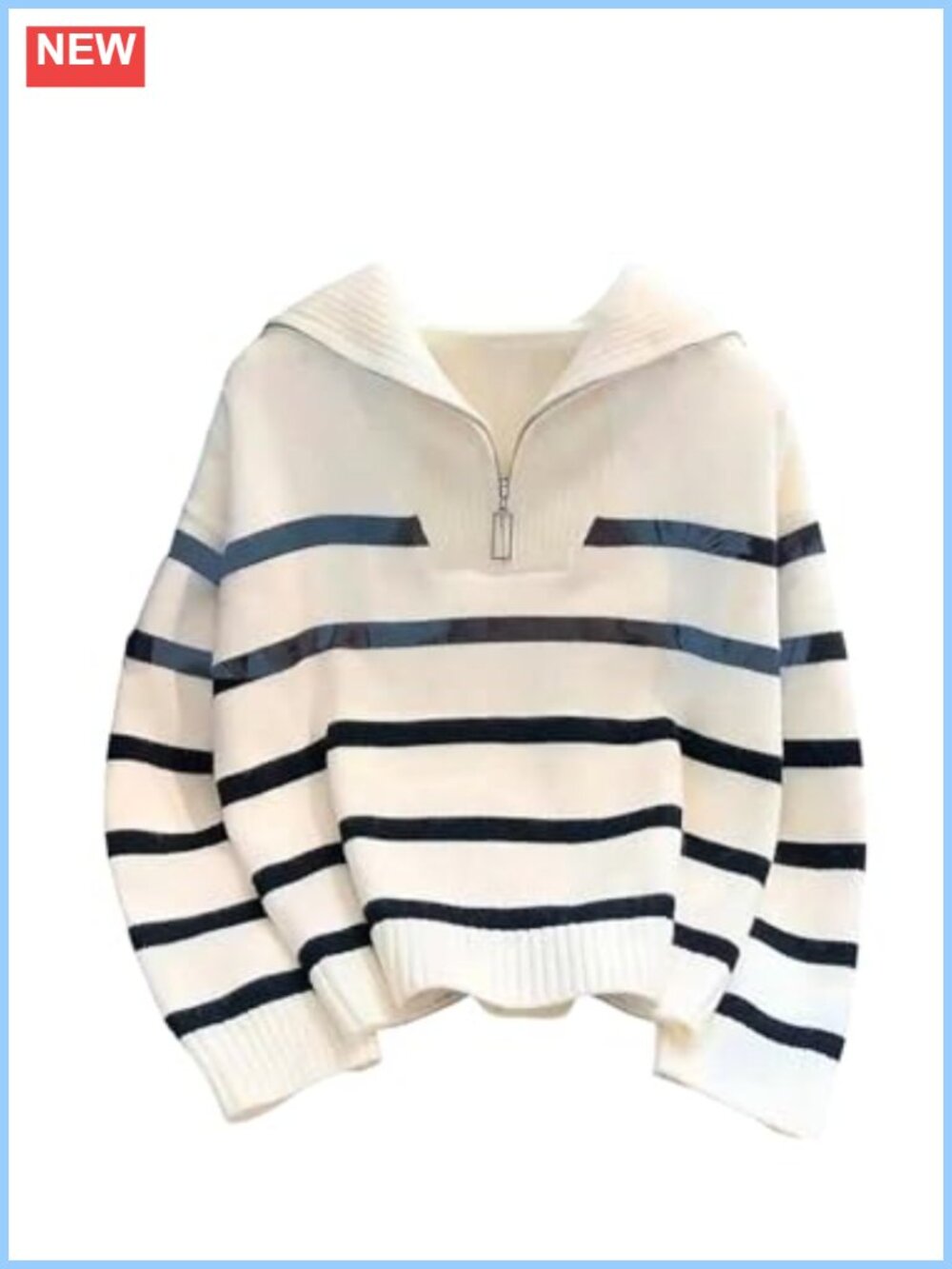 Women's Striped Long Sleeve Quarter Zip Sweater Drop Shoulder Pullover
